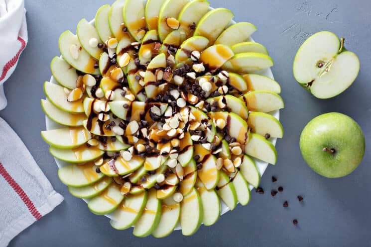A fun and healthy snack for teens are apple nachos!