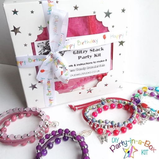 A fun way to personalize bracelets for a sleepover is to use different colored beads and charms.