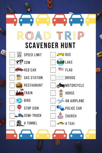A scavenger hunt game is a great way to keep kids entertained on a road trip.
