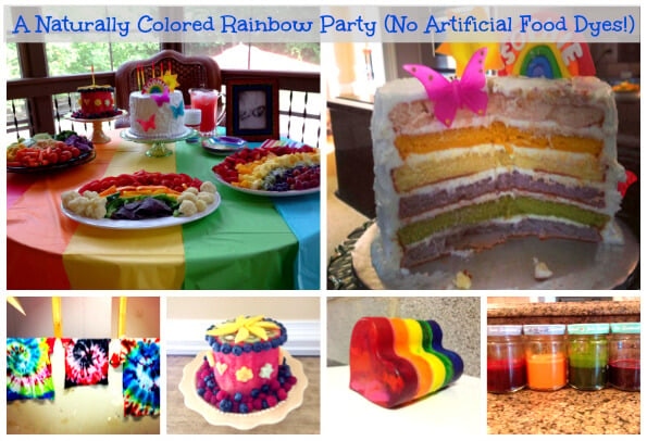At a rainbow party, each guest is asked to wear a color of the rainbow, and the food served is also rainbow-themed.