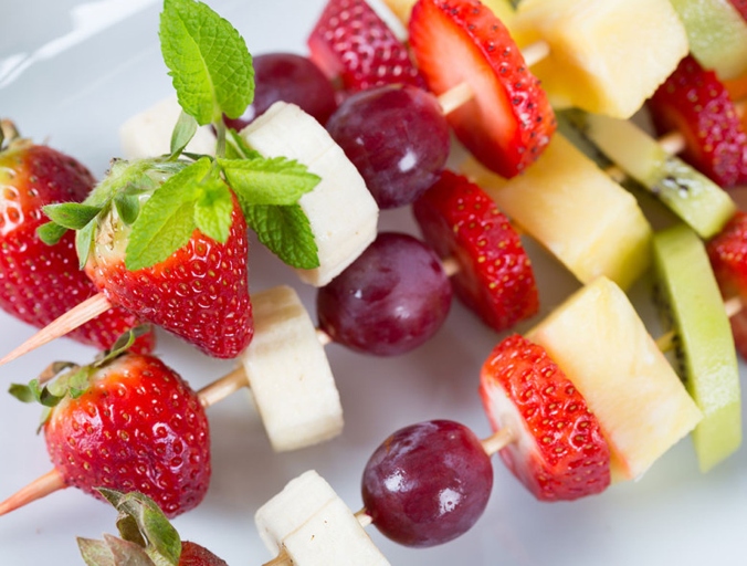 Fruit and cheese kabobs are a healthy snack for teens because they are low in calories and high in nutrients.