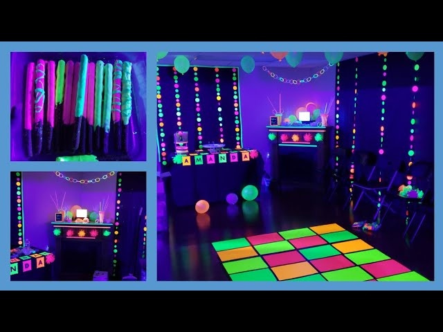 If you want to save some money and get creative, you can make your own glow in the dark party decorations.