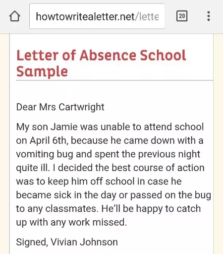 If your child is absent from school, you must provide a note to the school explaining the absence.