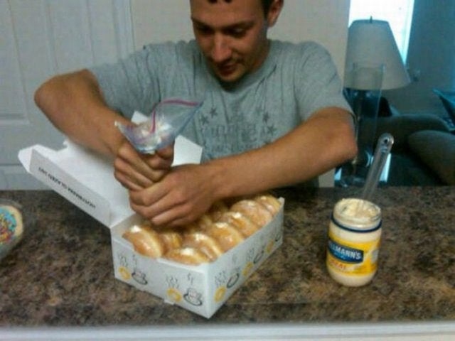 If you're looking for a creative and fun way to prank your boyfriend, try filling donuts with mayonnaise.