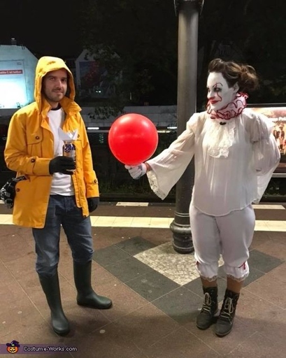 Pennywise and Georgie from Stephen King's It are the perfect costumes for best friends this Halloween.