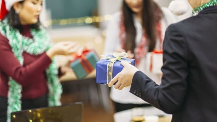 Some popular themes for Christmas gift exchanges are white elephant, where each person brings a wrapped gift that is usually funny or tacky; Secret Santa, where each person is assigned another person to buy a gift for; or a Kris Kringle, where each person draws a name out of a hat and buys a gift for that person.