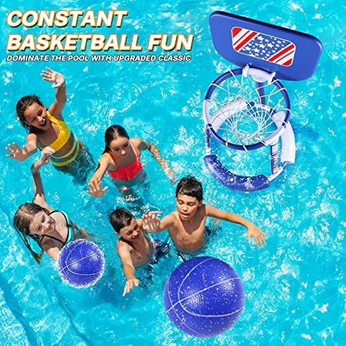 Swimming pool basketball is a great game to play with friends during the summer.