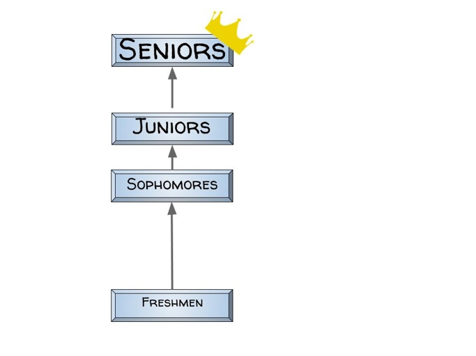 The grades in high school are Freshman, Sophomore, Junior, and Senior.