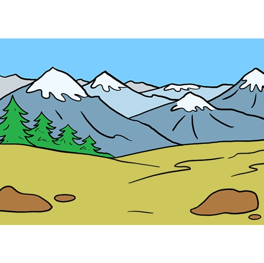 Then, draw a series of curved lines coming down from the line, making the mountain peak. To draw a mountain, start by drawing a horizontal line across the paper. Finally, add some trees or other vegetation to the mountain.