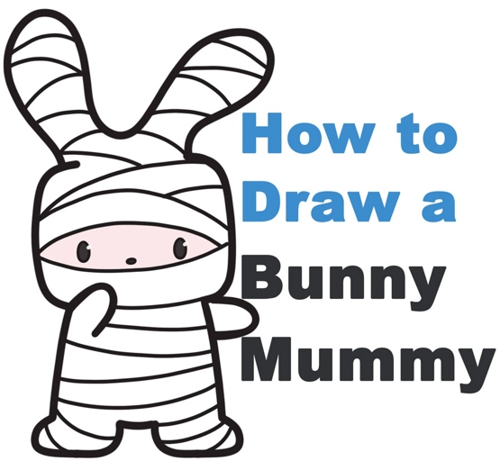 This easy step-by-step tutorial shows how to draw a cute cartoon mummy.