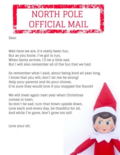 This is a printable farewell letter from Elf on the Shelf.