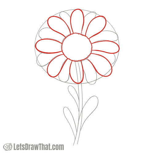 To draw a flower, start by drawing a small circle in the center of your paper. Finally, color in your drawing and add any details you want. Then, draw 5 petals around the circle. Next, add leaves and stems coming off the sides of the petals.